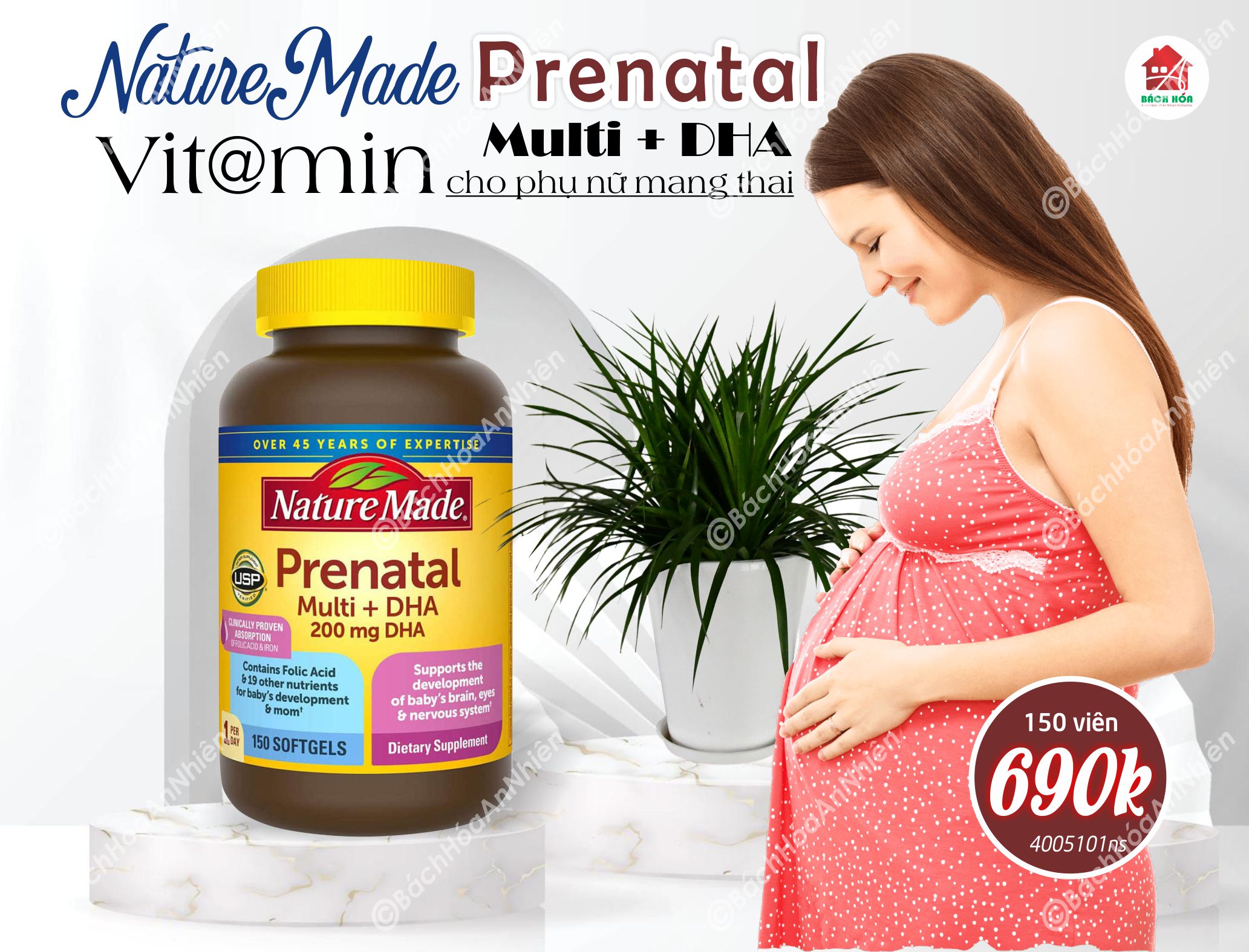 Vitamin Tổng Hợp Cho Bà Bầu Prenatal Multi Dha 200mg Chai 150 Viên Hãng 